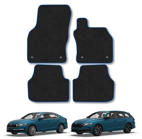 Skoda Octavia (2020+) [Estate] Carpet Car Mats | Blue Edge Trim Tailored Fit Floor Mats Full Coverage Protection Accessories Easy Clean Anti Slip Made in the UK