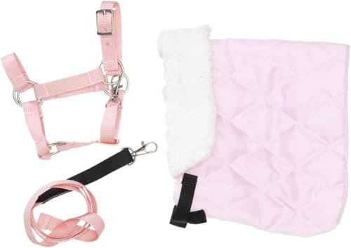 Panduro Hobby - Juego de cabestro de caballo, manta de lana + cabestro de nailon para caballos con hebillas de metal + correa para accesorios de caballos de pasatiempo, color rosa