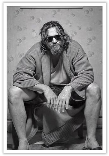 AWTJIS Lustiges Filmposter The Big Lebowski, Vintage-Stil, flippig, schwarz-weiß, Wanddekoration für Badezimmer, Wohnung, ästhetische Dekoration, Geschenke, Leinwand, Wandkunstdruck, 40 x 60 cm,