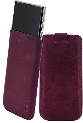 Suncase Etui Tasche kompatibel mit Samsung Galaxy S24 Ultra 5G Hülle mit ZUSÄTZLICHER Case/Schale/Bumper Lasche mit Rückzugfunktion Handytasche Ledertasche Schutzhülle in antik-lila