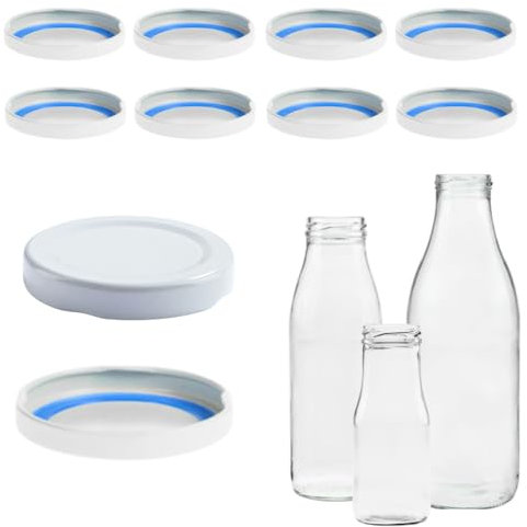 mikken 10 Deckel für Glasflaschen TO48 / 5 cm - Blueseal - BPA/PVC-frei, Twist-Off Ersatzdeckel Schraubdeckel für Milchflaschen und Saftflaschen Farbe weiss