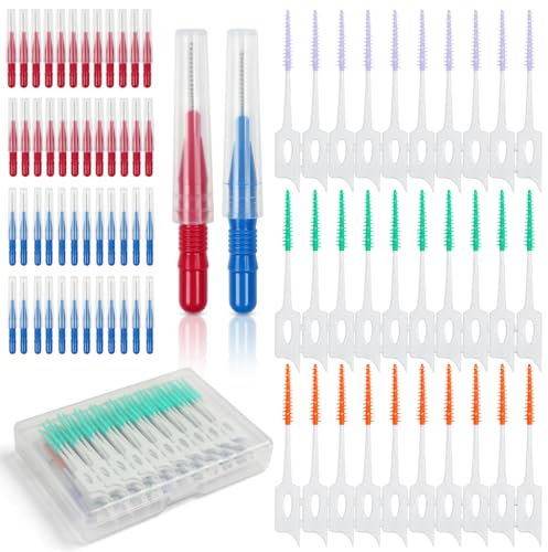 50pcs Interdental Brushes and 180pcs Tooth Floss Picks，Silicone Dental Brushes for Interdental Cleaning Toothpicks Brushes Flossing Sticks Dental Floss Stick Teeth Cleaner Tooth Cleaning Tool