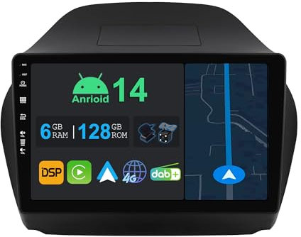YUNTX 10.1 Zoll Android 14 Autoradio mit Navi Für Hyundai Tucson IX35 2010-2015 | Octa Core | 6GB 128GB | Eingebaut 4G LTE | CarPlay & Android Auto | DSP | DAB | QLED 1280 * 720 IPS Bildschirm