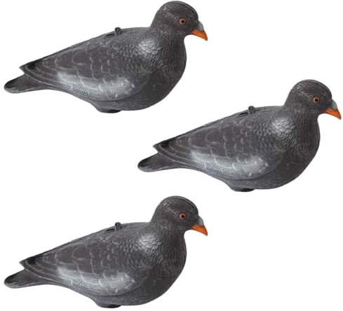 GUGULUZA 3 x beflockte Tauben-Lockvögel, 30 cm, realistische Taube mit Stäbchen