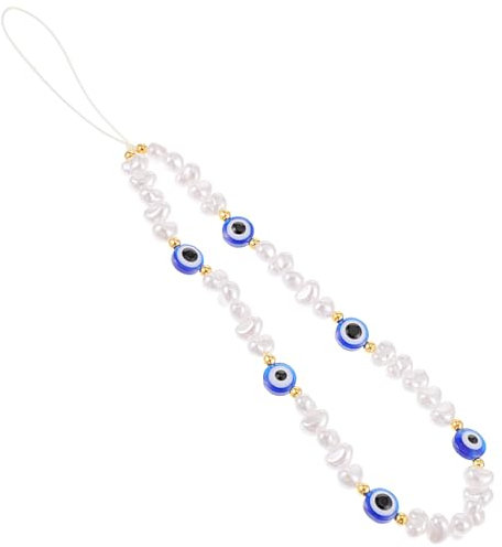 Xinjoduz Handyanhänger Evil Eye Anhänger Kette Telefon Handykette Perlen Kurz Handykette Kurz Universal Handgelenkschlaufe Perlen Kette Anti Lost Handyhülle Anhänger Handgemachte Lanyard Schmuck