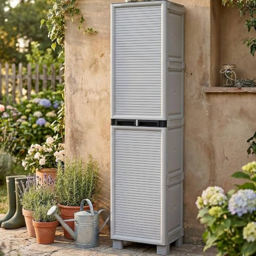 Dmora - Namur Outdoor-Garderobe, Mehrzweckschrank, Wäscheschrank, Outdoor-Schrank, 100% Made in Italy, Hellgrau, 50 x 39 x 172 cm