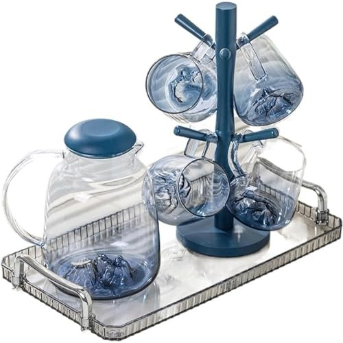 ZQNDFAC Water Jug 1800ML Water Pitcher, Gradient Glass Pitcher Set with 300ML Cup, Iced Tea Pitcher Convenient Pouring Method Glass Carafe Iced Tea Pitcher