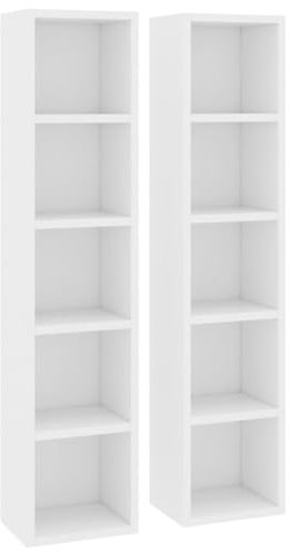 SDWEHO7 2X CD DVD Standregal Bücherregal, Medienregal mit 10 Fächern für 160 CDs Raumteiler Deko Regal, Aufbewahrung Büroregal Weiß 21x16x93,5 cm Holzwerkstoff