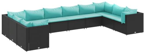 vidaXL 10-TLG. Garten-Lounge-Set mit Kissen Schwarz Poly Rattan, Lounge Set, Garten Loungemöbel, Garten Sofagarnitur, Outdoor Loungemöbel