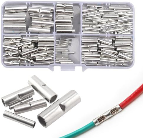 MIPIACE 200 Pcs Stossverbinder Butt Connectors Nicht Isoliert Quetschverbinder Unisoliert Set für Kabelverbinder DIY Elektrische Spleißen Kabel Crimp Verbindung