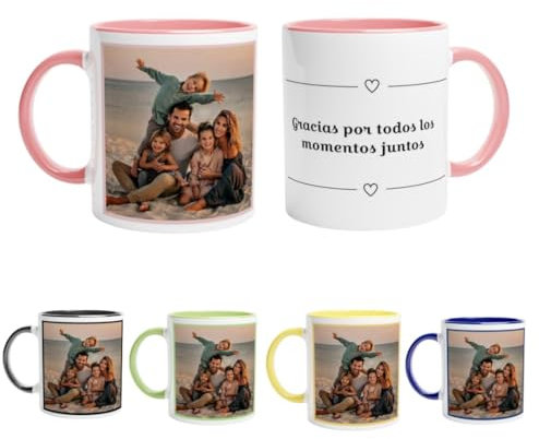 LA CASA DE LA TAZA | Taza PERSONALIZADA | Con Foto y Dedicatoria | 350 ml | Apta para Microondas | Taza Personalizada a Color (360º alrededor de la Taza) | Ideal para Familiares o Amigos (ROSA)