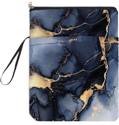 NICENEEDED Book Sleeve with Zipper, Book Cover for Paperbacks, Blue Marble Book Protector Waterproof Book Pouch with Front Pocket Washable Book Case Multifunctional Book Storage Bag for Hardcovers
