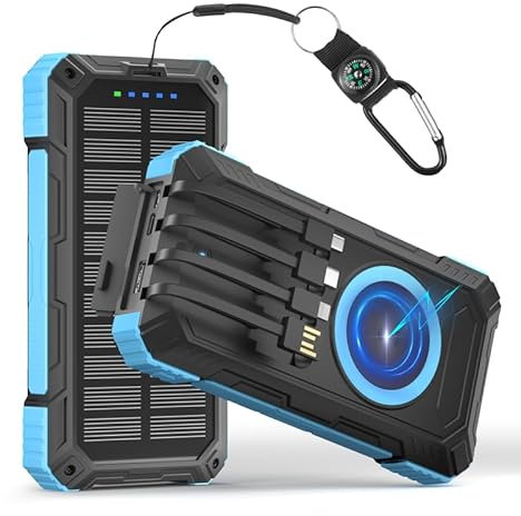 46800mAh Power Bank Solar,Powerbank Solar Outdoor Wasserdicht Kommt 3 Eingänge und 5 Ausgänge, Taschenlampe, Karabiner, Kompass QC22.5 und PD 20W für Handy Tablets Camping Angeln Outdoor Reisen