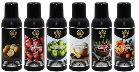 HAF® Saunaaufguss Konzentrat Set Fruchtige Oase | 6 x 250 ml Saunaduft mit Citro, Erdbeere, Grüner Apfel, Honigmelone, Kirsche, Orange | Saunaöl aus 100% natürlichen ätherischen Ölen
