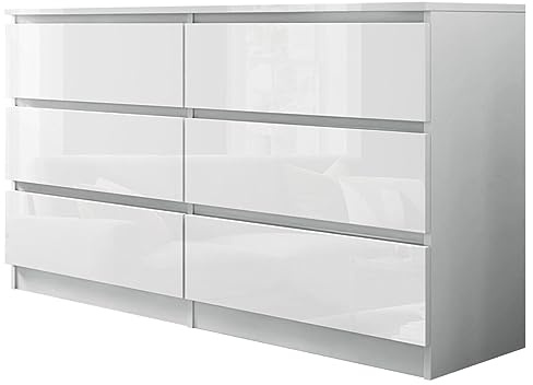 Full High Gloss Chest of Drawers W120 x D40 x H77/99cm Bedroom Chest of Drawers Drawers 6 7 8 Drawer Dresser Storage Cabinet for Bedroom Living room Hallway Furniture (6 drawer chest of drawers)