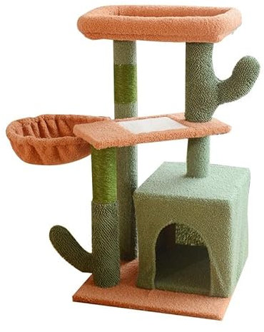 Katzenkratzbaum Indoor Katzenbett Kaktus Katzenbaum, Katzenturm mit Kratzbaum, Katzenkratzbaum und Hängematte für kleine und mittelgroße Katzen, Grün A, 42 x 40 x 77 cm