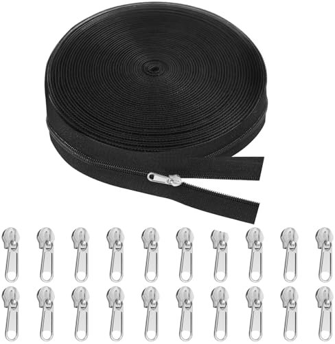 Sinofort Cerniera Lampo,20m Lunghezza 3 cm Largo Cerniera Nylon Continua Cerniere Lampo,Ldeale per Biancheria da Letto, Abiti, Borse, Tessuti, Cintura 20 Testa a cerniera und10Corda con cerniera