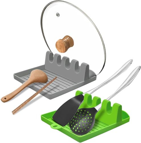 NISENTIA Kochlöffelablage Silikon Löffelablage, 2 Stück Küchenhelfer Ablage & Utensilienhalter Küche, BPA Freie Kochlöffelhalter, Utensilienablage, Besteckhalter, Küchen Gadgets Zubehör