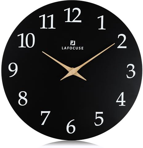 Lafocuse 30cm MDF Holz Wanduhr Schwarz Ohne Tickgeräusche, Modern Lautlos Wanduhr Batteriebetriebene, Klassische Einfach zu Lesen für Wohnzimmer Schlafzimmer Küche Büro