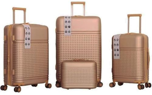 PROVITERA Set aus 4 Hartschalenkoffer aus ABS mit Beautycase, Koffer mit Teleskopgriff und Easy Roll-Roll-Rollen, Trolley mit Schloss und Codeschloss, Handgepäck, modernes Design, oro, Small, Medium
