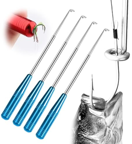 4 Pack Fishing Hook Remover Tool, 2024 Upgraded Stainless Steel Fish Hook Extractor, 360° Spiral Quick Release with Magnetic Base, Portable Hook Detacher for Freshwater Saltwater Fishing, Blue