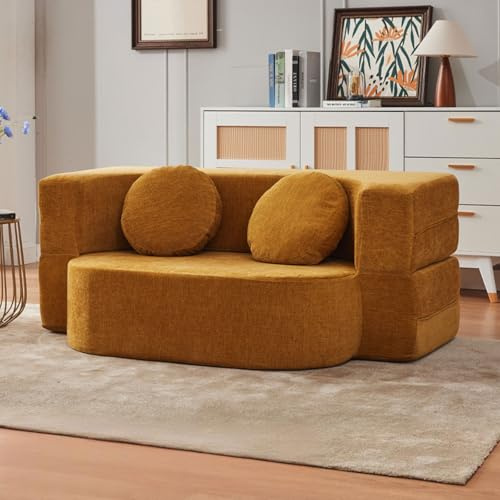 Faltbare Kompressionsofa CAMA, modulare Couch, gewebter Stoff, Schnittouchs für Wohnzimmer, kleine Sofas für kleine Räume, Love Seat Sleeper Bett - Kompressionsofa in Kasten yellow 200cm/78.7in