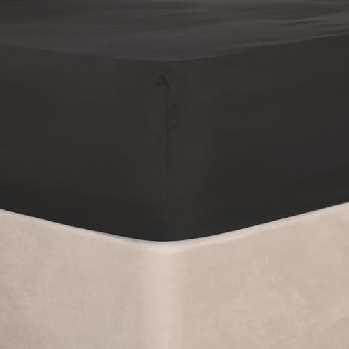 Highams King Size Fitted Sheet Black, Easy Care Soft Polycotton Bed Sheet Deep Pocket 12 Inch (30 cm) Shrinkage & Fade Resistant Plain Dyed Bottom Sheets, 150 x 200cm