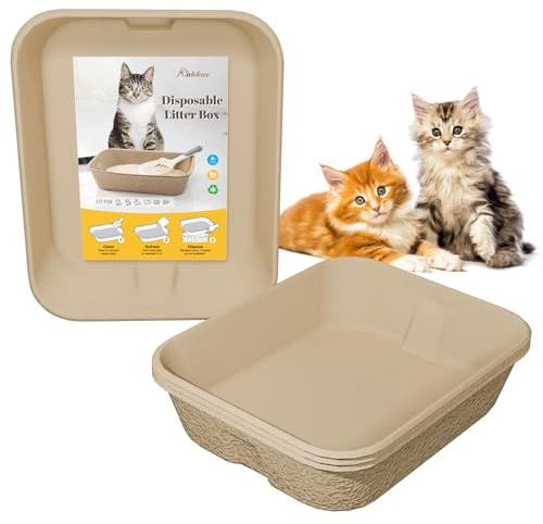 KAKKUE 4 Pack Disposable Cat Litter Boxes, Durable Leak-Proof Cardboard Kitty Litter Trays for Temporary Use, Litter Box Liners & Travel, Ideal for Picky Cats