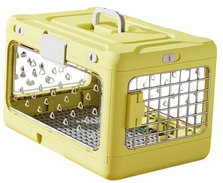 Ronyme Jaula Plegable para Cachorros, transportín para Mascotas, Jaula de Viaje para Gatos, Resistente, Plegable y Transpirable, Perrera portátil para Perros, Amarillo