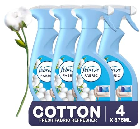 Febreze Fabric Spray COTTON FRESH 375ml x 4, Fight Odour from Fabric, Suitable for Sofa, Curtains and Fabrics, Safe around Dogs and Cats