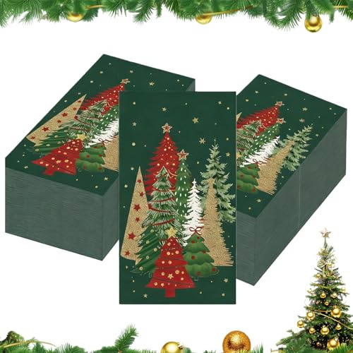 QITHGYD 40 Stück Weihnachtsservietten mit Motiv - Servietten Winter, Stoffaehnlich Premium Material, 11 x 20 cm Gefaltet, Weihnachts Servietten Tannenbaum Schneeflocken Design fur Familienfeier Deko