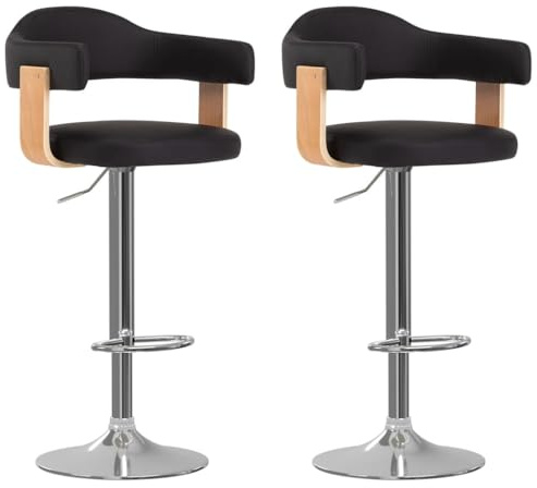 HETFTJN Barhocker 2er Set Schwarz Braun höhenverstellbarer Drehhocker aus Walnussholz und Kunstleder mit Gasdruckfeder 360° drehbar Robust und Bequem für Küche Theke Balkon