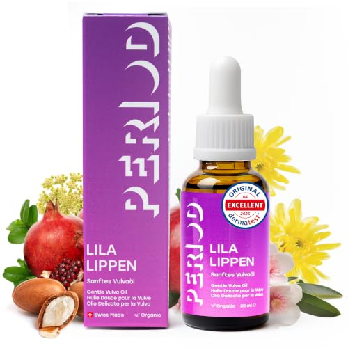PERIOD Lila Lippen Vulvaöl für Vagina – Sanfte tägliche Feuchtigkeitspflege und beruhigende Linderung bei Trockenheit, Reizungen und pH-Balance – Intimpflege auf Pflanzenbasis mit 11 Bio-Ölen (20 ml)