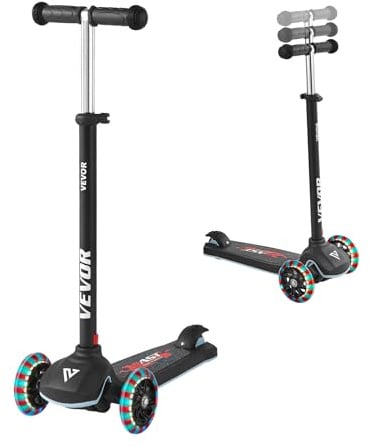VEVOR Sparkcykel med 3 hjul för barn från 3 år, Sparkcykel Max belastning 75 kg 3 höjder 710/755/800 mm, lysande hjul φ120 mm, justerbar höjd, halkfri fotbräda, svart