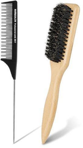 Alaoo Boar Bristle Brushes, Boar Bristle Styling Comb for Men Women with Tapered Tail Comb, Beard Brush Natural Boars Bristles Helps Softening and Conditioning Itchy Beards | Soft Natural Bristles Beard Brush, Salon Comb for Bun for Daily Beard Care and for All Beard Styles