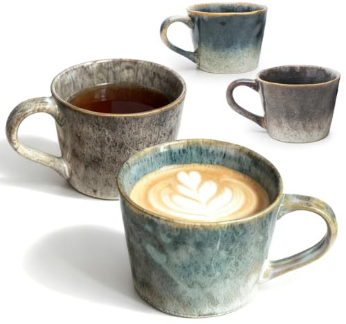 Umllpet Retro Keramiktasse 2er Set 350ml, spülmaschinenfest | Handgefertigter Farbverlauf, mikrowellengeeignet, für Kaffee Tee Latte Macchiato