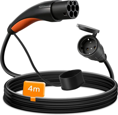 GUWIEYG Type 2 vers Schuko Adaptateur, Max. 16 A, 3,5 KW, 4 m, câble Type 2 vers Schuko pour Stations de Recharge ou boîtiers muraux pour Motos et vélos électriques