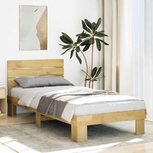 Gecheer Massivholzbett mit Kopfteil ohne Matratze 80x200 cm Eichenholz, Bettgestell für Schlafzimmer Gästezimmer3324134