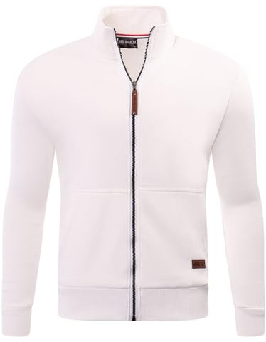 Reslad Sweatjacke Herren ohne Kapuze | Sweatshirt mit Reißverschluss | Leichter Pullover mit Zipper aus bequemer Baumwolle - eleganter Männer Sweater Pulli mit Stehkragen RS-1015 Weiß 3XL