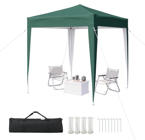 Aoxun Pop Up Pavillon 2x2m Wasserdicht, Metallrahmen-Schutzzelt, Höhe Verstellbar, Faltpavillon 2x2 mit Tragetasche für Camping Party, Grün