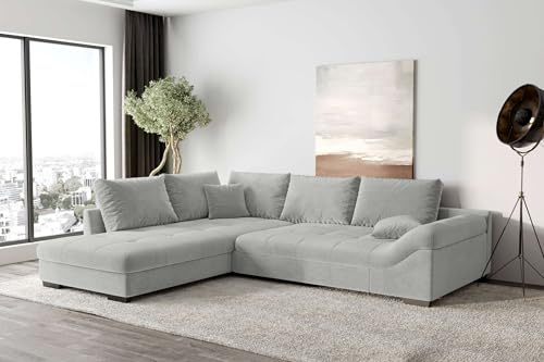 99rooms Terra Ecksofa Polsterecke Eckcouch Cordstoff POSO Hellgrau Ottomane Links