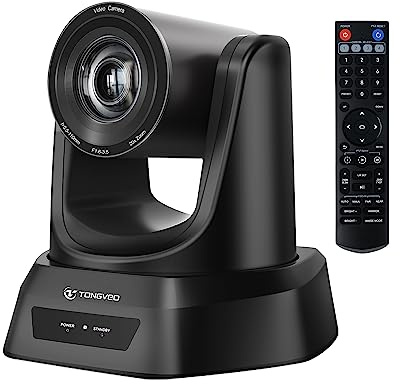 TONGVEO 20X Optical Zoom PTZ Camera 1080P 60fps | Conference & Church Live Streaming Webcam with HDMI USB Output | Works with Zoom, Teams, OBS | Easy Plug & Play