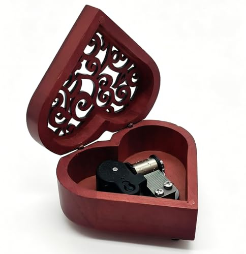 Faglonic Edelweiss Music Box, Heart Shaped Wooden Music Box, Vintage Wind up Musical Box Gifts for Women Men Christmas Birthday Valentines day