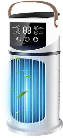 Mobile Klimaanlage, 4 In1 Leise Mini Luftkühler mit 9 Geschwindigkeiten, 3 Nebelmodi, 7 Farben Nachtlicht, 8H Timer, Mobile Klimagerät für Schlafzimmer und Büro