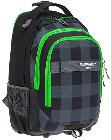 Elephant Trolley Hero Signature Trolleyrucksack Rucksack Schultrolley (Plaid Green (Schwarz Grün))
