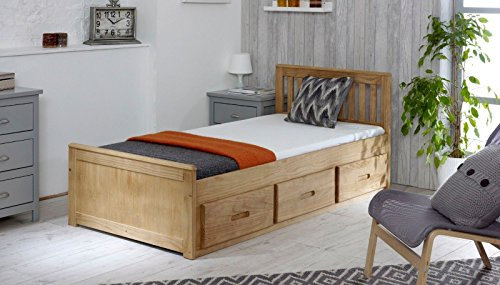 Single Storage Wooden Mission Bed with Drawers Pine