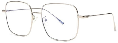 JM Blue Light Blocking Gaming Glasses Square UV400 Protection Metal Optical Computer Eyeglasses Anti Glare Eye Strain Men Women Silver