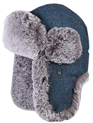 Insun Unisex Fliegermütze Warme Trappermütze Wintermütze Fellmütze Erwachsenen Winter Mütze für Herren und Damen Streifen Blau XL Hut Umfang 58cm