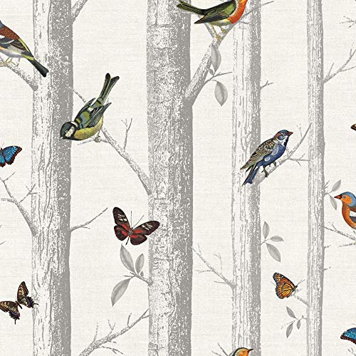 Epping Birds Wallpaper Tree Forest Off White Orange Butterflies