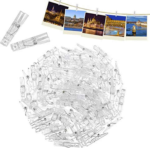 Xinzistar 100pcs Mini Clear Pegs Transparent Pegs Tiny Photo Clips for Arts & Crafts, Weddings & Parties